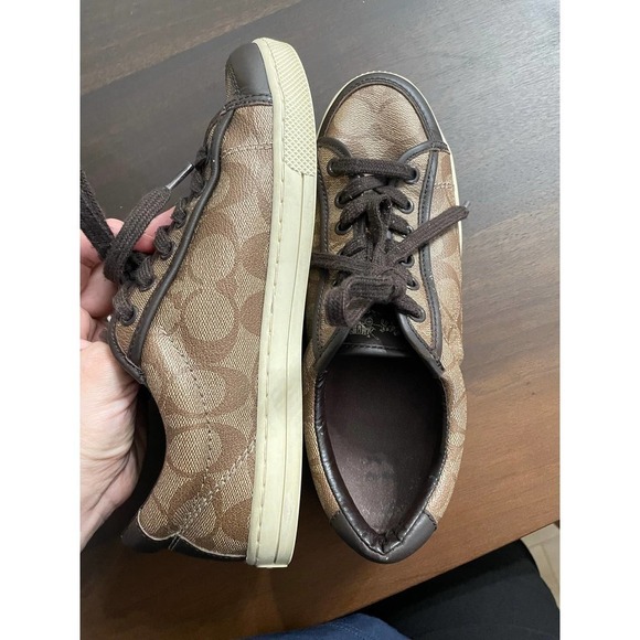 COACH Low Top Signature Sneaker Shoes Women's KHAKI Mahogany Size 8 - Picture 11 of 12